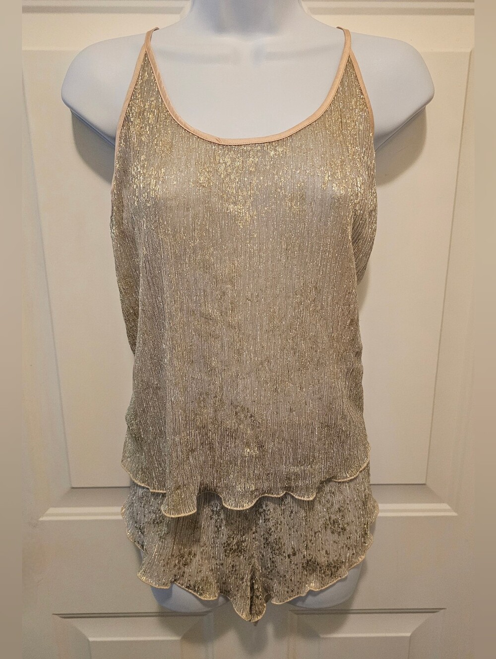 Victoria's Secret Sparkly Gold Metallic Cami & Shorts Lounge Set Large NWOT